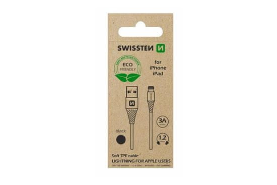 SWISSTEN USB / Lightning adatkábel, 1,2 m, fekete, eco csomag