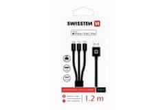 SWISSTEN Univerzális USB kábel 3 az 1-ben, lightning MFI / microUSB / USB-C, 1,2 m, fekete