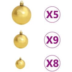 shumee aranyszínű PET műkarácsonyfa LED-ekkel és gömbszettel 180 cm