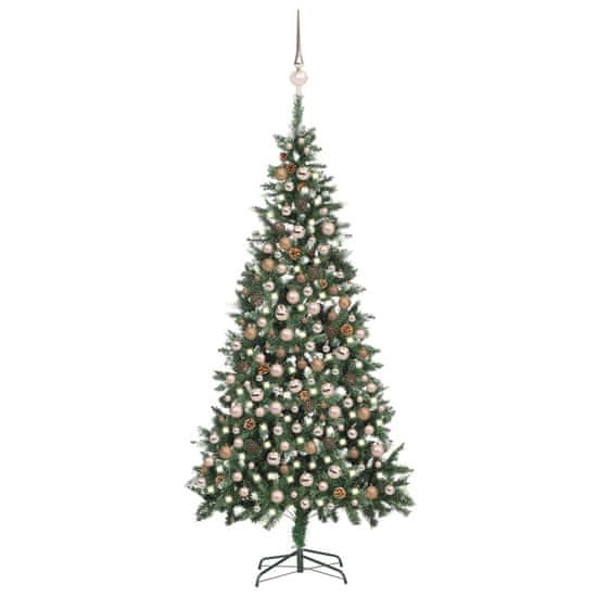 Greatstore műkarácsonyfa LED-ekkel, gömbökkel és tobozokkal 210 cm