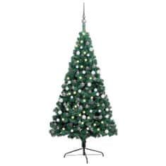 Vidaxl zöld megvilágított fél műkarácsonyfa gömb szettel 150 cm 3077650