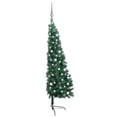 Greatstore zöld fél műkarácsonyfa LED-fényekkel és gömbszettel 180 cm