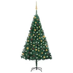 Vidaxl zöld PVC megvilágított műkarácsonyfa gömb szettel 180 cm 3077536