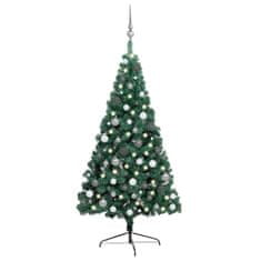 Greatstore zöld fél műkarácsonyfa LED-fényekkel és gömbszettel 240 cm