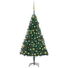 Vidaxl zöld PVC megvilágított műkarácsonyfa gömb szettel 150 cm 3077535
