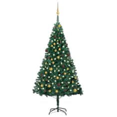 shumee zöld PVC műkarácsonyfa LED-fényekkel és gömbszettel 210 cm