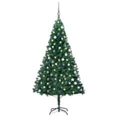 Vidaxl zöld PVC megvilágított műkarácsonyfa gömb szettel 150 cm 3077707