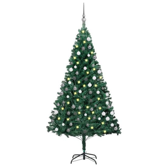 Vidaxl zöld PVC megvilágított műkarácsonyfa gömb szettel 180 cm 3077708