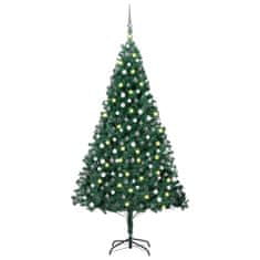 Vidaxl zöld megvilágított műkarácsonyfa gömb szettel 240 cm 3077710