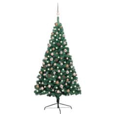 Greatstore zöld fél műkarácsonyfa LED-fényekkel és gömbszettel 180 cm
