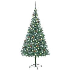 Greatstore műkarácsonyfa LED-ekkel, gömbszettel és tobozokkal 210 cm