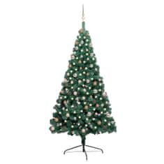 Greatstore zöld fél műkarácsonyfa LED-fényekkel és gömbszettel 210 cm