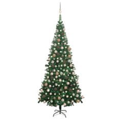 Vidaxl zöld megvilágított műkarácsonyfa gömb szettel 240 cm L 3077577