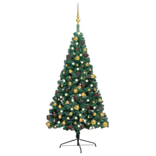 Greatstore zöld fél műkarácsonyfa LED fényekkel és gömbszettel 240 cm