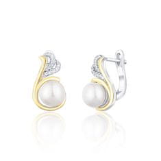 JwL Luxury Pearls Ezüst bicolor fülbevaló valódi gyöngyökkel és cirkónium kövekkel JL0720