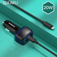 Kaku KSC-540 autós töltő USB / USB-C 3A 20W + kábel Lightning / USB-C, fekete