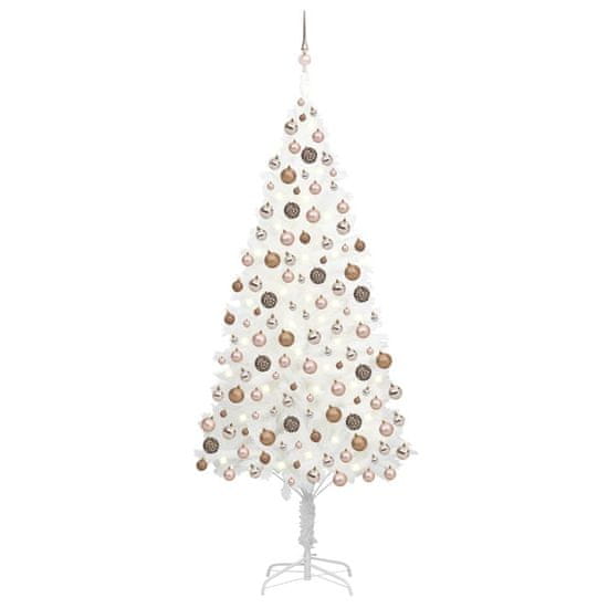 shumee fehér műkarácsonyfa LED-ekkel és gömbszettel 210 cm