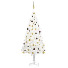 shumee fehér műkarácsonyfa LED-ekkel és gömbszettel 210 cm