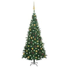 Greatstore zöld fél műkarácsonyfa LED-ekkel és gömbszettel méret: L 240 cm