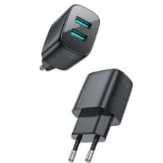 Joyroom Mini Fast Charger hálózati töltő adapter 2x USB 2.4A 12W, fekete