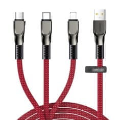 Joyroom 3in1 kábel USB - Lightning / Lightning / USB-C 3.5A 1.3m, piros