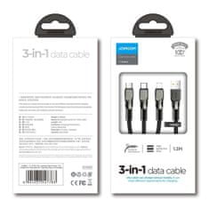 Joyroom 3in1 kábel USB - Lightning / Lightning / USB-C 3.5A 1.3m, fekete