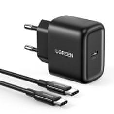 Ugreen Travel hálózati töltő adapter USB-C 25W PD + kábel USB-C 2m, fekete