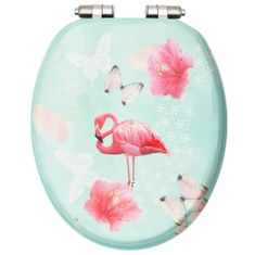 Greatstore flamingómintás MDF WC-ülőke lágyan csukódó fedéllel