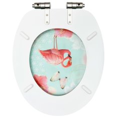 Greatstore flamingómintás MDF WC-ülőke lágyan csukódó fedéllel
