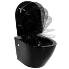 Greatstore fekete falra szerelhető kerámia WC rejtett öblítőtartállyal