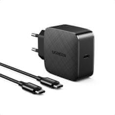 Ugreen CD217 GaN hálózati töltő USB-C 65W QC PD + kábel, fekete