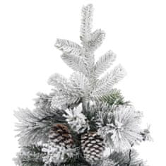 Greatstore PVC/PE karácsonyfa pelyhes hóval, LED-ekkel, tobozokkal 225 cm