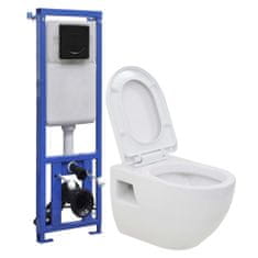 Vidaxl fekete falra szerelhető kerámia WC rejtett magas tartállyal 3082092