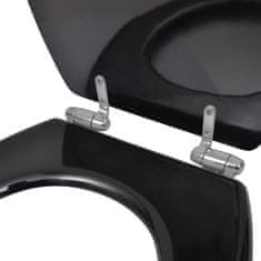Greatstore lassan csukódó egyszerű tervezésű fekete MDF WC-ülőke