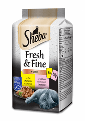 Sheba Fresh & Fine alutasakok macskáknak, kiválasztott mix mártásban, 72x50 g