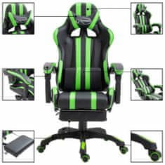 Greatstore zöld műbőr gamer szék lábtartóval