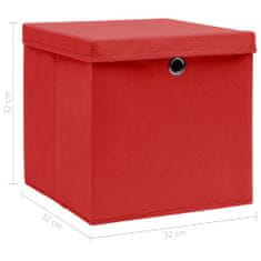 Greatstore 4 db piros szövet tárolódoboz fedéllel 32 x 32 x 32 cm