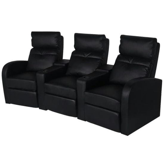 shumee 3 személyes fekete dönthető támlájú műbőr fotel