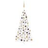 fehér fél műkarácsonyfa LED-ekkel és gömbszettel 210 cm