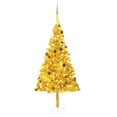 shumee aranyszínű PET műkarácsonyfa LED-ekkel és gömbökkel 240 cm