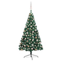 Greatstore zöld fél műkarácsonyfa LED-fényekkel és gömbszettel 120 cm