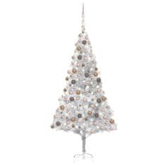 shumee ezüstszínű PET műkarácsonyfa LED-ekkel és gömbökkel 240 cm 