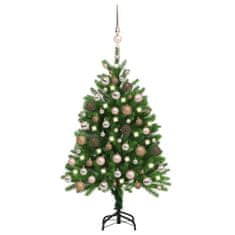 Vidaxl zöld megvilágított műkarácsonyfa gömb szettel 120 cm 3077639