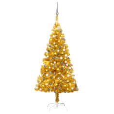 shumee aranyszínű PET műkarácsonyfa LED-ekkel és gömbszettel 150 cm 