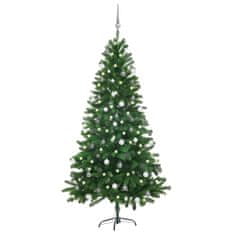 shumee zöld műkarácsonyfa LED-ekkel és gömbszettel 180 cm