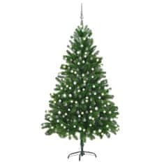 Greatstore zöld fél műkarácsonyfa LED-ekkel és gömbszettel 210 cm
