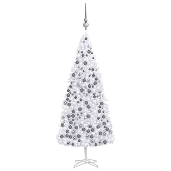 shumee fehér műkarácsonyfa LED-ekkel és gömbszettel 500 cm