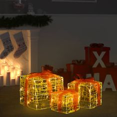 shumee 3 darab dekoratív akril meleg fehér karácsonyi ajándékdoboz