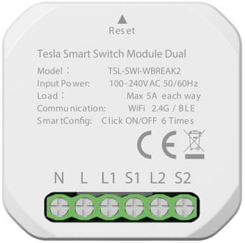 Intelligens fényvezérlő kapcsoló Tesla Smart Switch Modul Dual, Wi-Fi, intelligens relé tompító világítási alkalmazások távolról telefon hangautomatika automatikus forgatókönyvek intelligens otthon