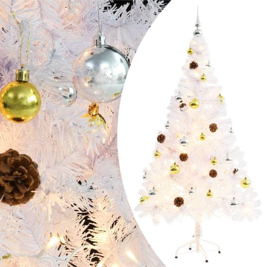 shumee fehér műfenyő karácsonyfa díszekkel és LED fényekkel 150 cm